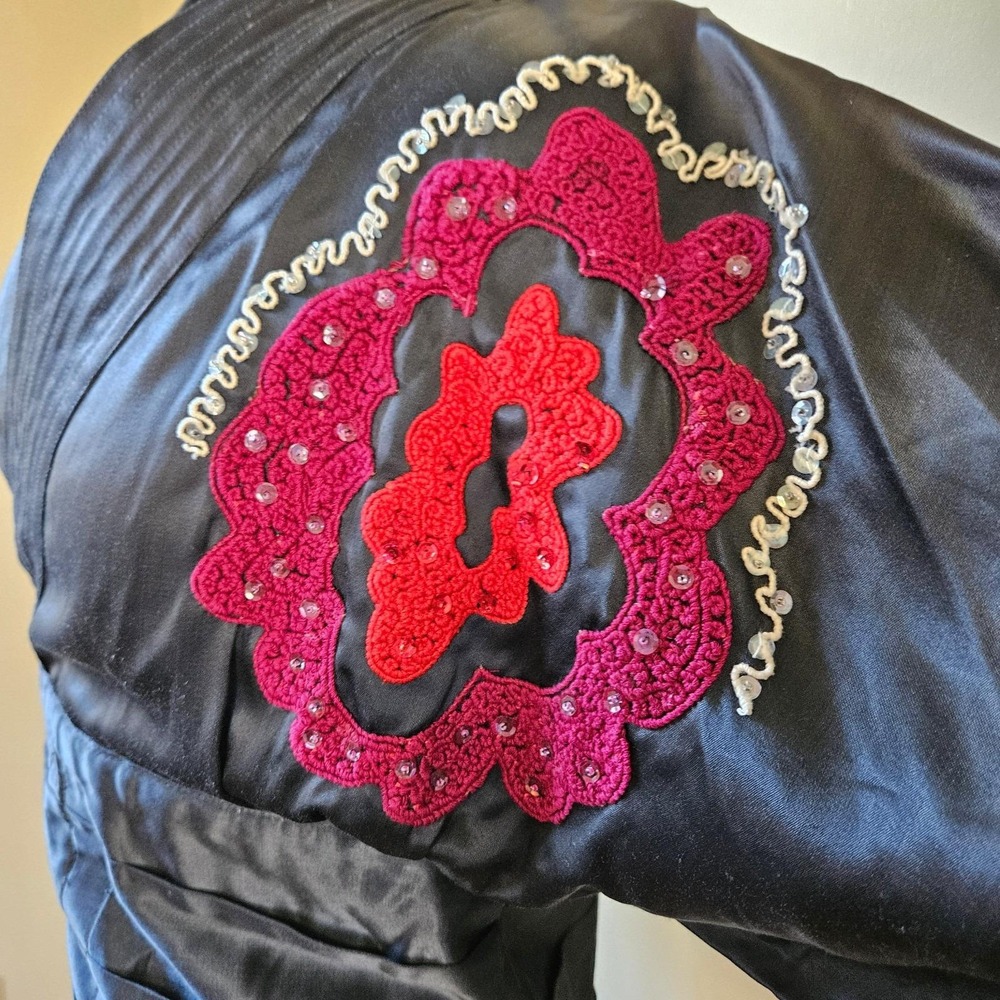 Japanese Style Vintage Satin Chenille Embroidered Kimono Sleeves Costume Top S/M - Picture 3 of 8